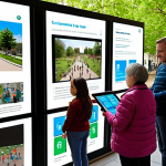 **Image Prompt 1: Bridging Trust Through Connected Communities**
    A diverse group of people, including young adults, seniors, and families, actively engaging with a sleek, user-friendly digital civic platform. They are gathered in a modern, well-lit community space or a vibrant urban park, interacting with large interactive screens and personal tablets. The screens display intuitive data visualizations, clear policy summaries, and success stories of local projects, reflecting transparency, clear feedback loops, and a strong sense of shared ownership. The overall atmosphere is warm, collaborative, and full of civic pride, emphasizing genuine human connection and continuous engagement. The design aesthetic is inviting and accessible, with soft lighting and a tangible sense of belonging. --ar 16:9 --v
