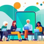 비영리 조직을 위한 시민참여 플랫폼 활용법 - **A Vibrant Digital Community Hub:** A diverse group of people of various ages and ethnicities (youn...