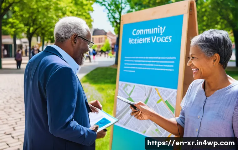 시민참여 플랫폼 개발을 위한 전략적 접근 - **Prompt:** A diverse group of community members, including adults, seniors, and young adults (all m...