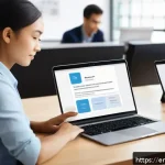 Home 19 시민참여 플랫폼의 사용자 만족도 조사 방법 - A professional office setting with diverse users engaging in a digital survey on various devices—lap...
